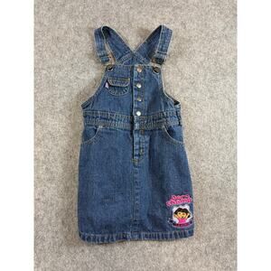 VINTAGE Y2K Dora The Explorer Overall Girls 4T Blue Denim Jumper Dress Nick Jr